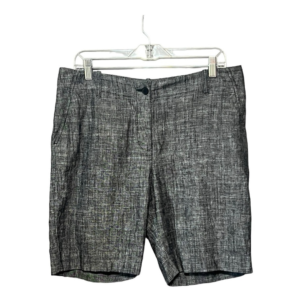 Talbots Chambray Shorts Size 12 Black Linen Cotton Classic Fit 8.5" Inseam